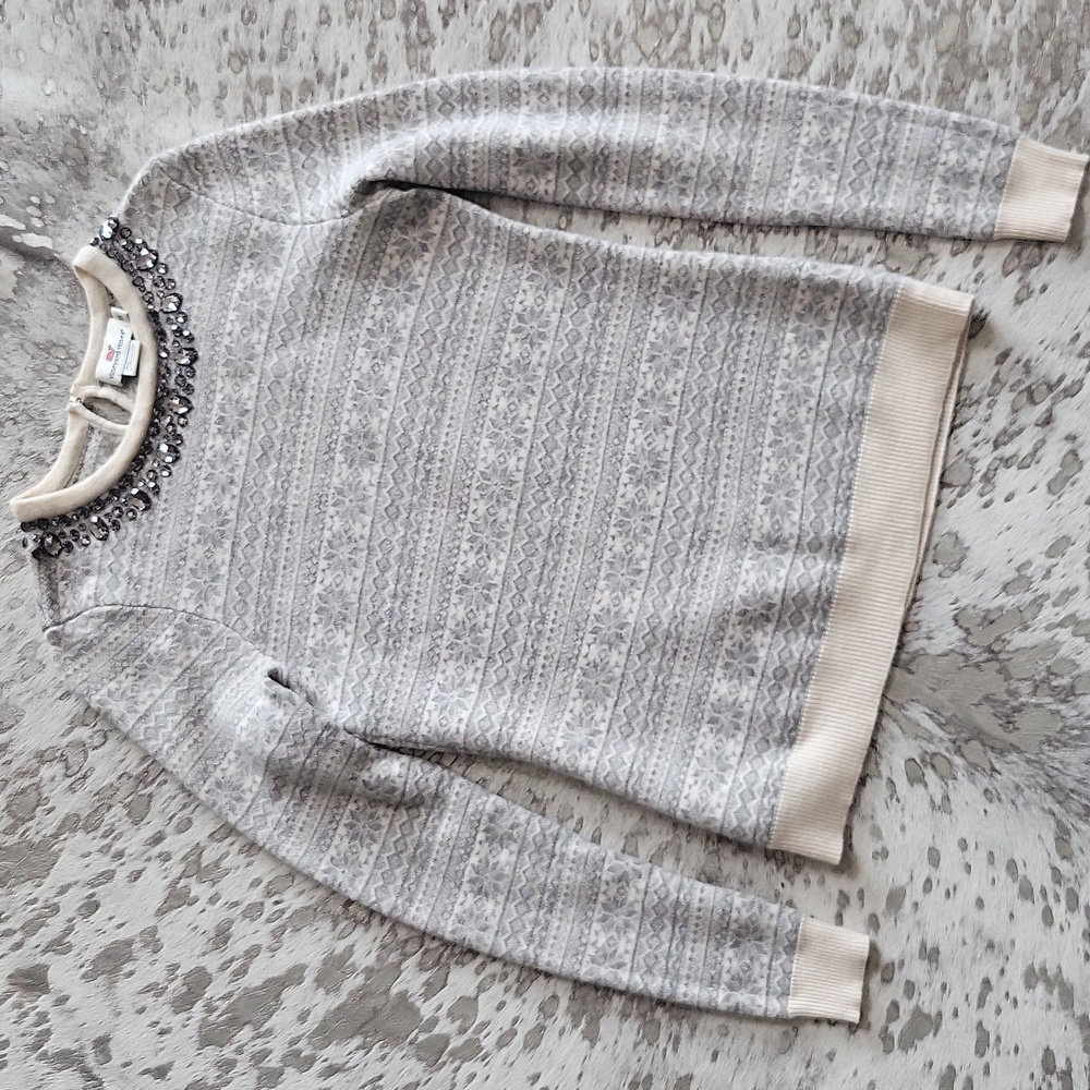 Vineyard Vines Fair Isle  Jewel Neck Sweater SzXS Merino Wool Cashmere